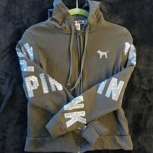 Olive green sequin Pink hoodie